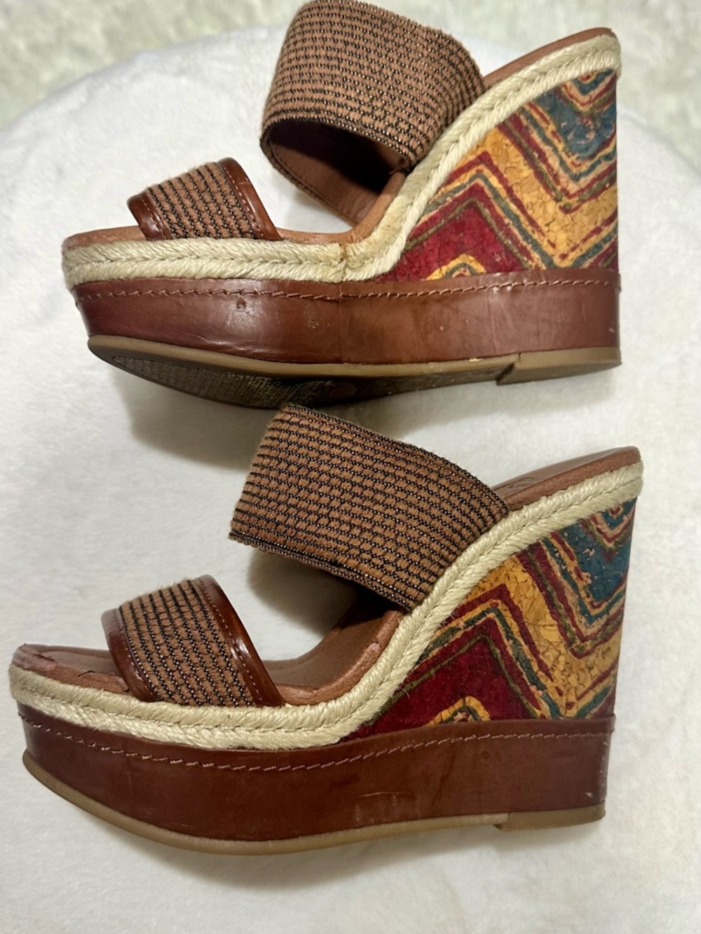 Lucky Brand Brown Textured Wedge Slide Sandals